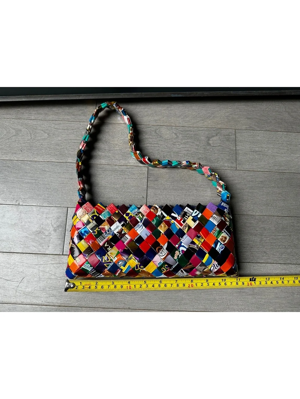 Handwoven Multicolor Recycled Paper Candy Gum Wrapper Shoulder Bag Purse